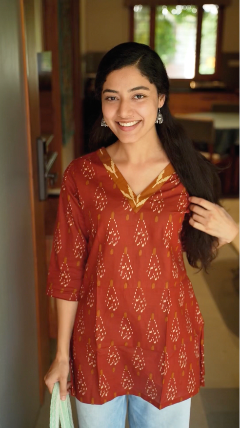 Rust ikkat print short kurti