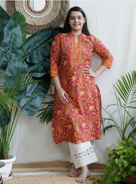 Magenta Orange Ambi kurta