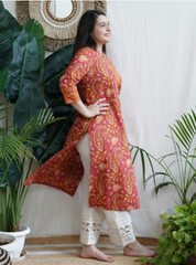 Magenta Orange Ambi kurta