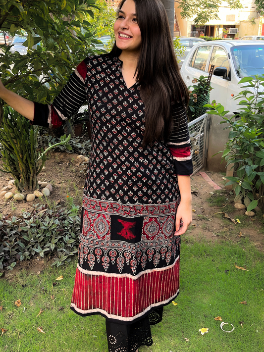 Black Designer Ajrakh Kurta