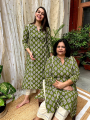 Mehendi Green Handblock Kali Kurti