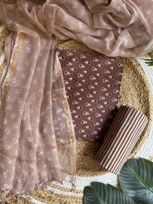 Brown choti buti Unstitched Suit set