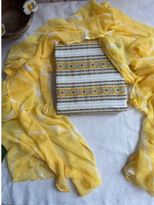 Yellow allover Unstitched Suit set