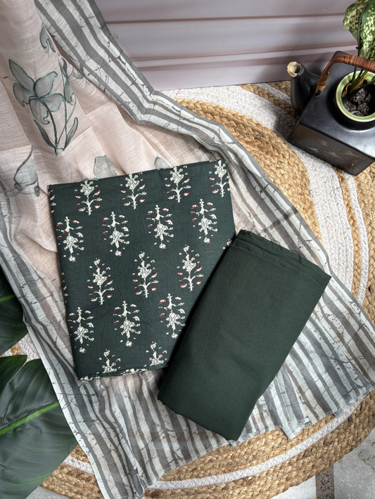 Bottle Green Unstitched Suit set