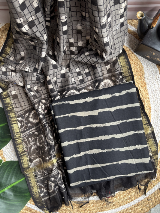 black beige line Unstitched Suit set