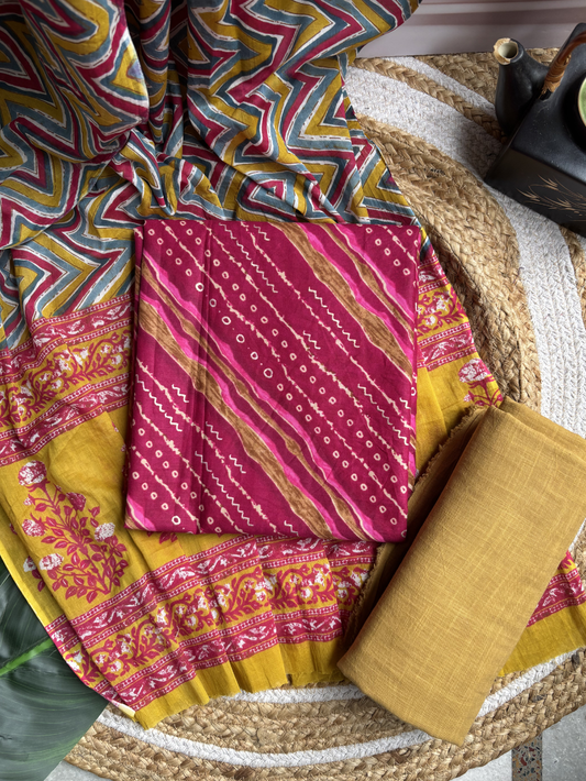 Magenta bandhani Unstitched Suit set