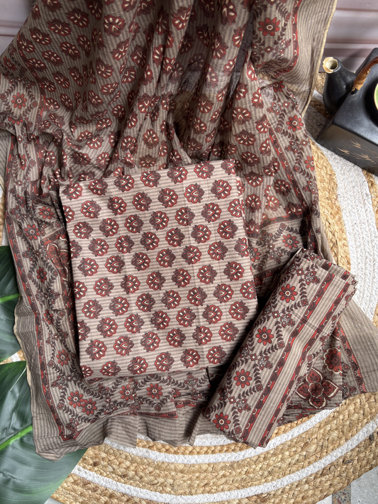 Brown Buti Unstitched Suit set