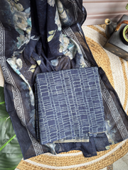 Indigo geometric Unstitched Suit set