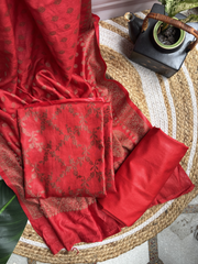 Red Banarsi Unstitched Suit set