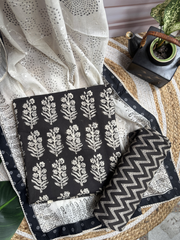 Black buta Zigzag palazzo Unstitched Suit set