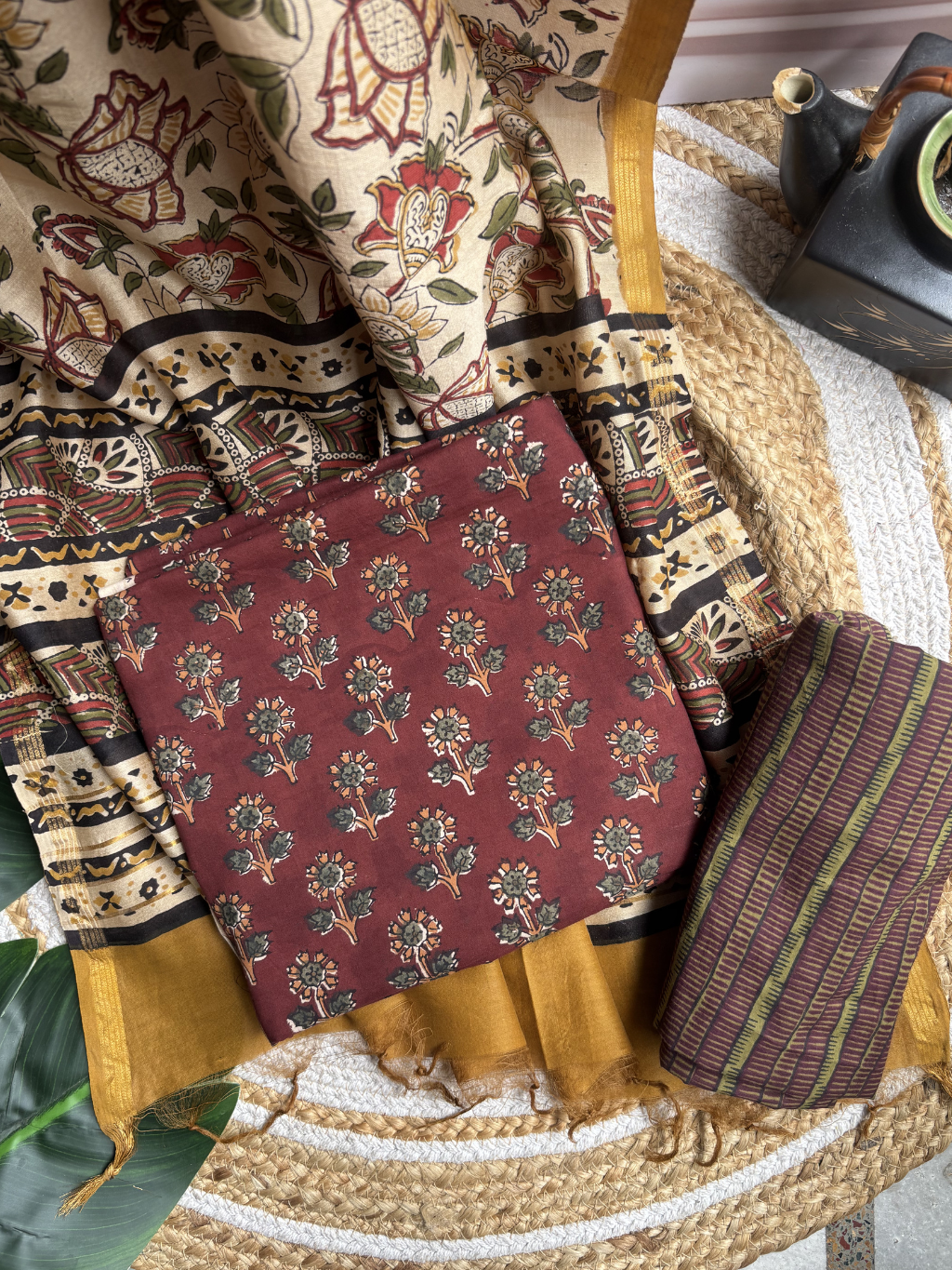 Maroon mehendi floral Unstitched Suit set