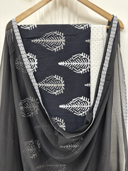 Black leaf Handblock Unstitched Suit set