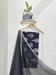 Black leaf Handblock Unstitched Suit set