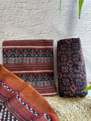 Maroon and Black Sanganeri Unstitched Suit set