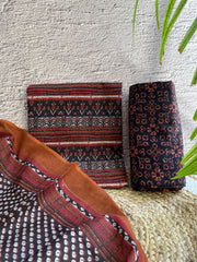 Maroon and Black Sanganeri Unstitched Suit set