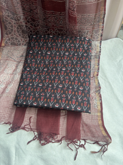 Black maroon texture Unstitched Suit set