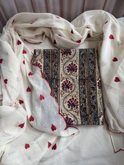 Sanganeri print with Red heart duppata Unstitched Suit set