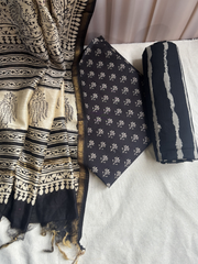 Black buti Unstitched Suit set