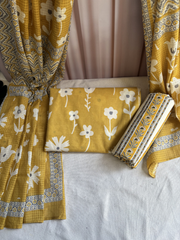 Mustard flower Unstitched Suit set