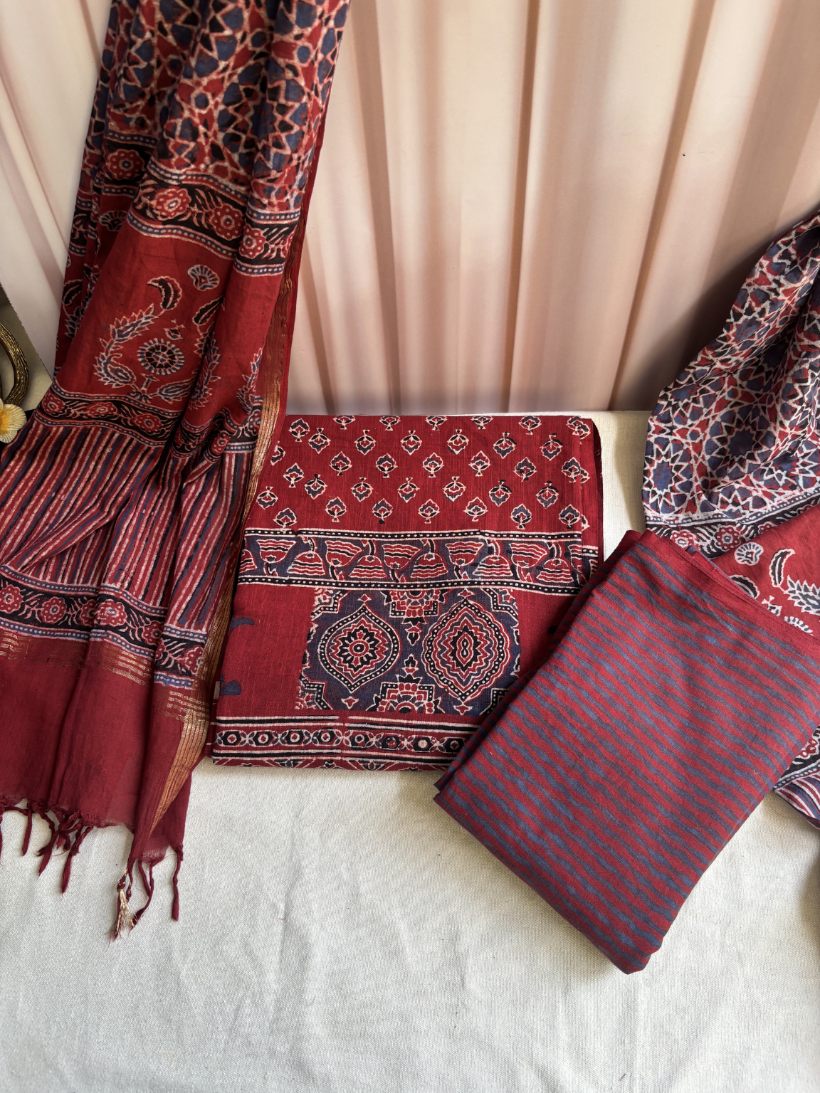 Maroon  ajrakh Unstitched Suit set