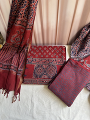 Maroon  ajrakh Unstitched Suit set