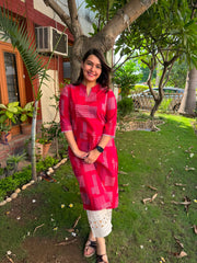 Red Geometric ban neck Kurta