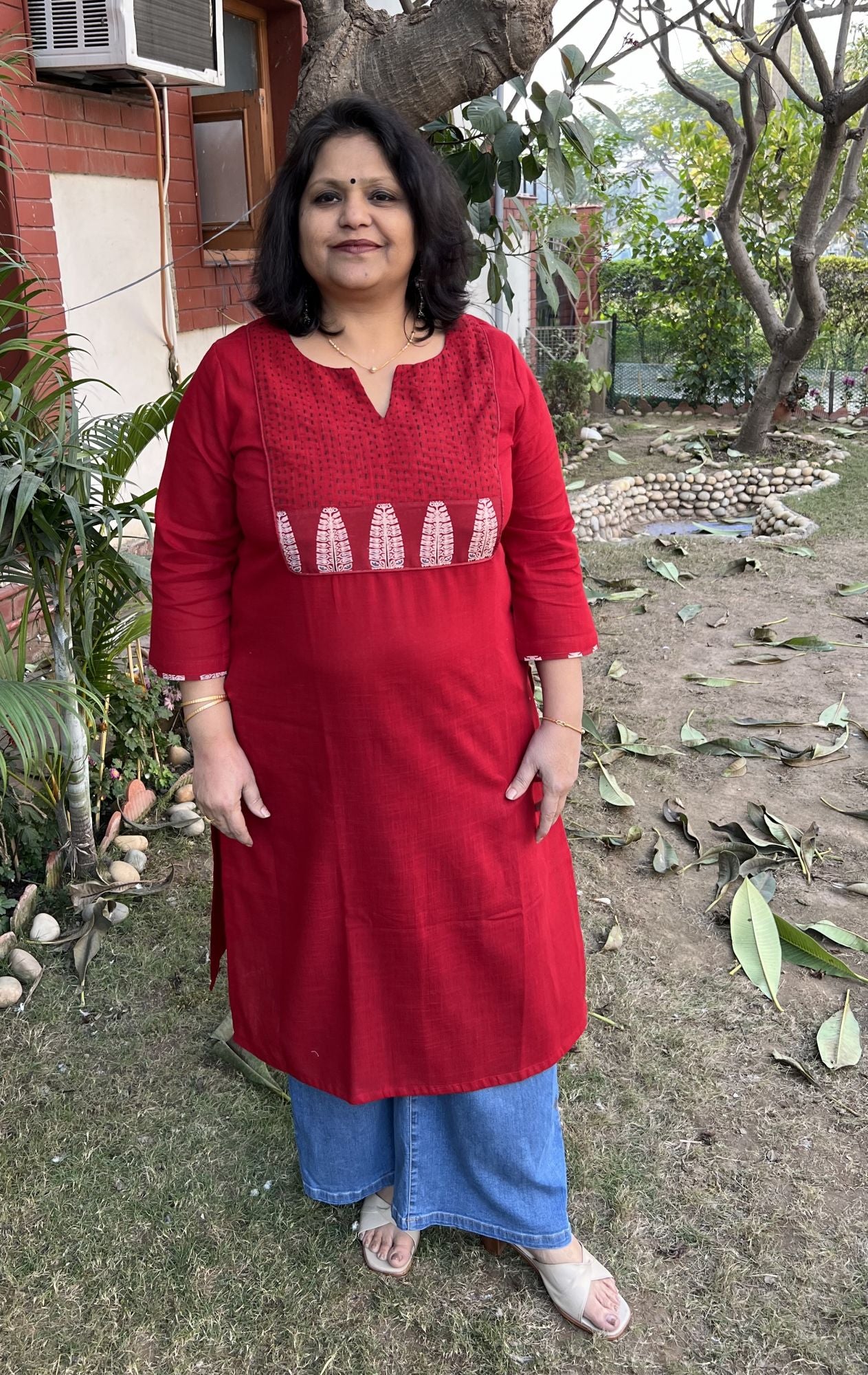 Maroon Basic Kantha Yoke Kurta duppata set - MYSANSKRITAM