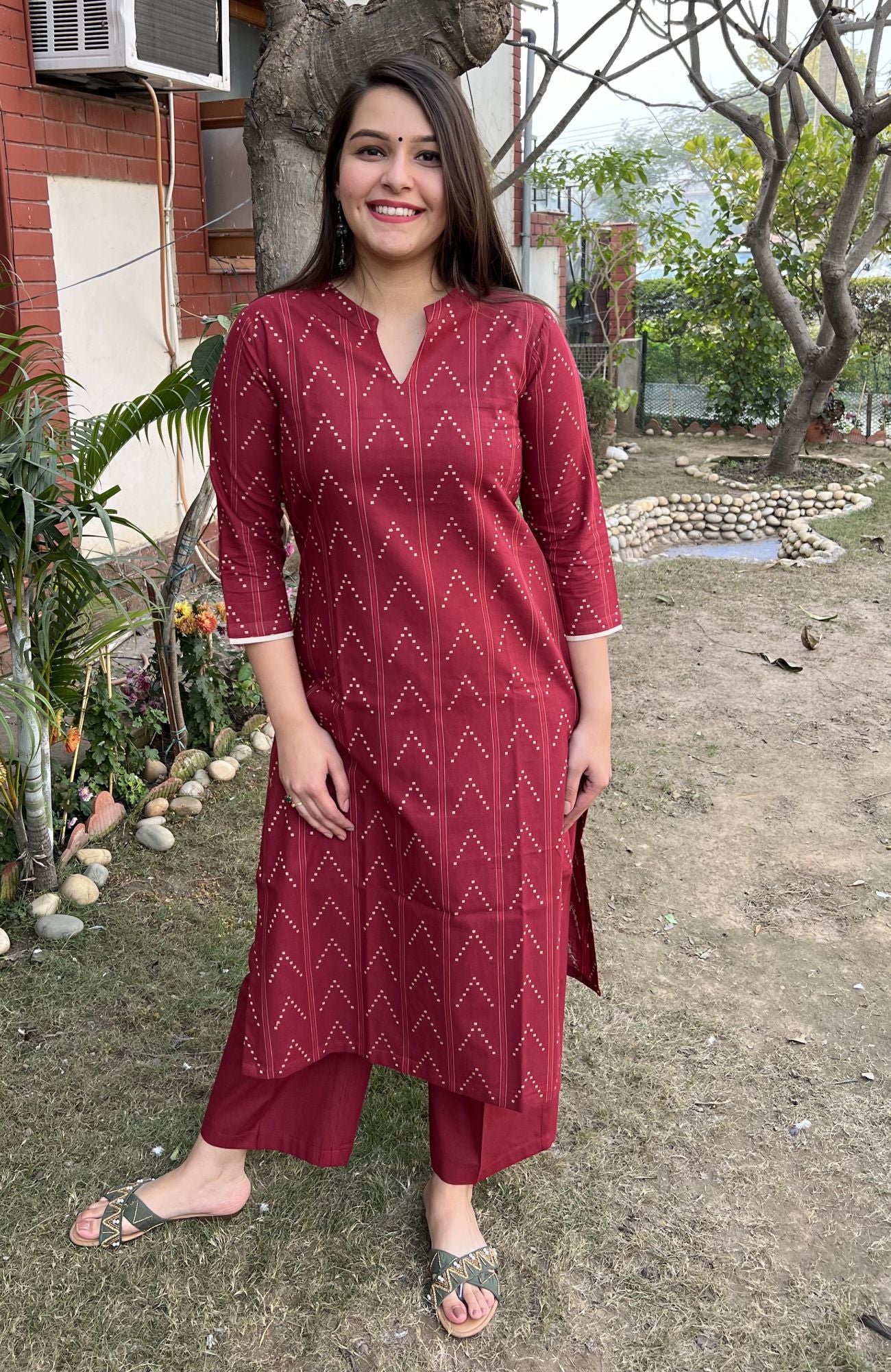 Maroon Arrow Coord Set (Kurta+Pant) - MYSANSKRITAM