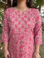 Pink floral kurta with yoke