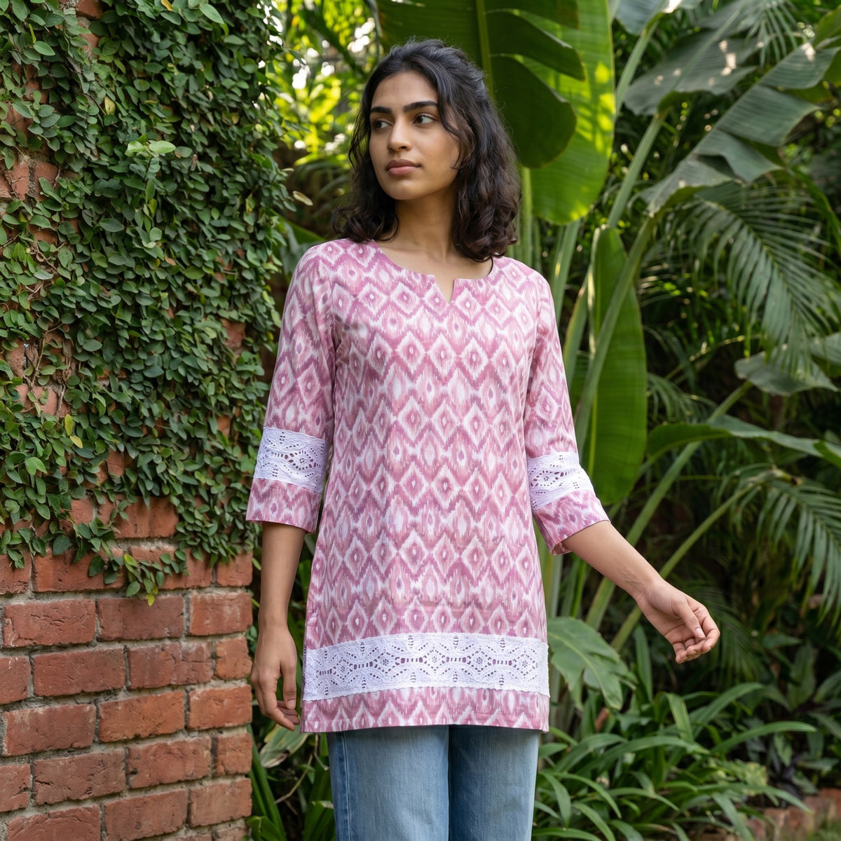 Pink geometric short kurti