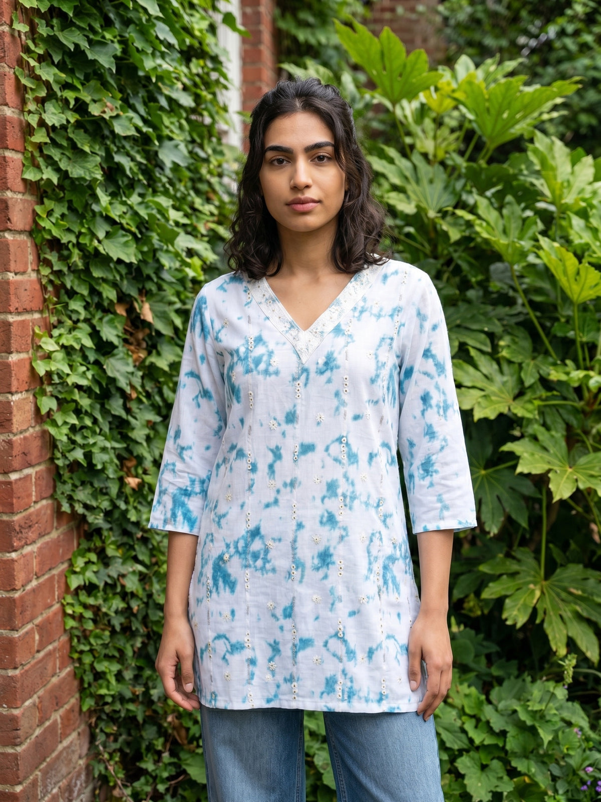 Ferozi Tie-Dye embroidered kurti