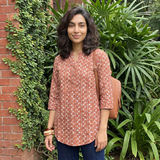 Rust leaf Ban neck short kurti