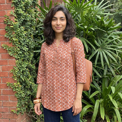 Rust leaf Ban neck short kurti