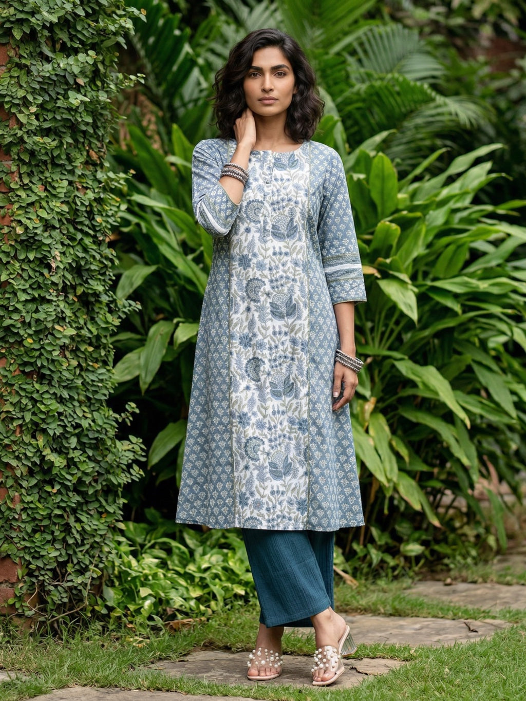 Meghna Floral Aline Kali kurta with pocket