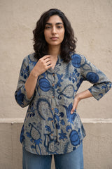 Blue leaf kalamkari shirt