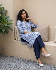 White jaal V neck kurta
