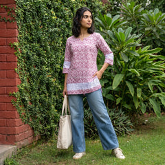 Pink geometric short kurti
