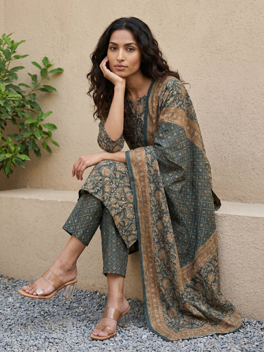 Forest Green Sitara work Neckline Suit Set