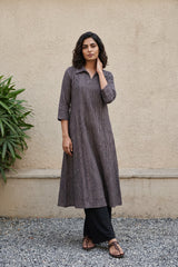Brown lines Muslin silk collar Aline kurta