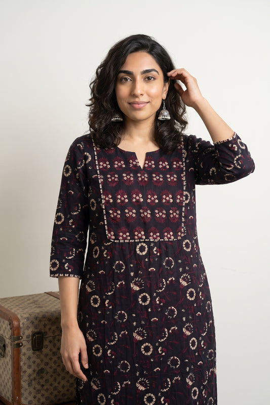Black floral yoke kurta