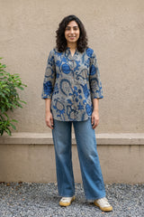 Blue leaf kalamkari shirt