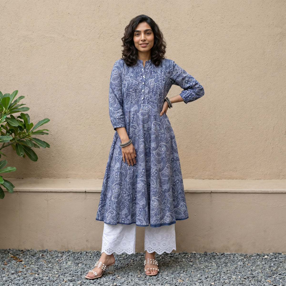 Pastel blue ambi pintucks aline kurta