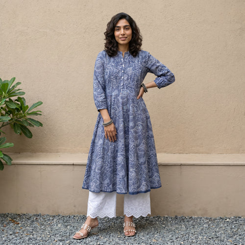 Pastel blue ambi pintucks aline kurta