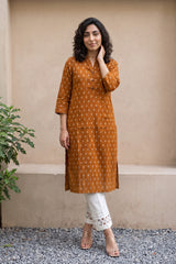 Rust ikkat print straight kurta