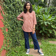 Rust leaf Ban neck short kurti