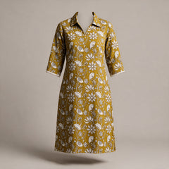 Mustard floral collar neck kurta