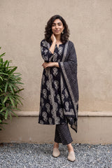 Black floral buta full suit set