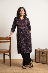 Black floral yoke kurta