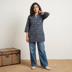 Navy blue floral short kurti