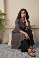 Brown lines Muslin silk collar Aline kurta